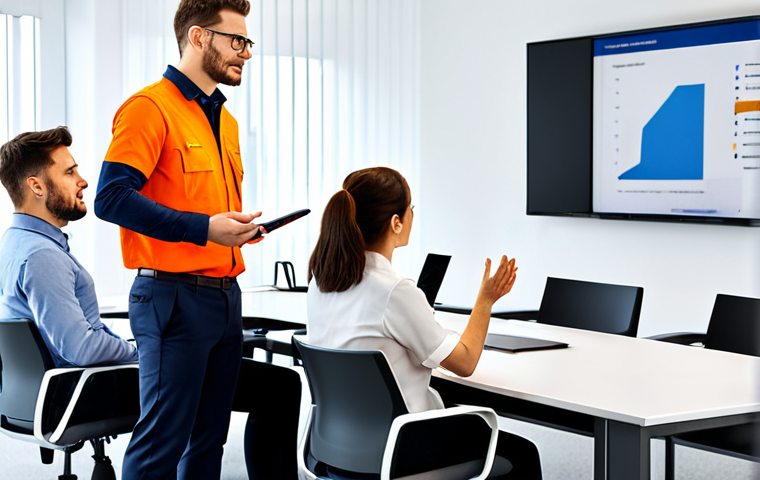Modern Office Scene**
"A professional HSE Specialist, fully clothed in a smart-casual outfit (e.g., blouse and trousers), giving a presentation on safety procedures in a bright, modern office. Several employees are attentively listening. The focus is on clear communication and engagement. Safe for work, appropriate content, professional setting, perfect anatomy, natural proportions, family-friendly."
**
